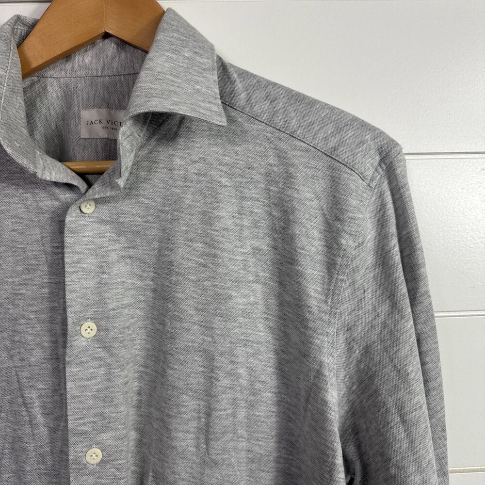 Jack Victor Stretch Pique Button Front Shirt Long Sleeve Gray sz M
